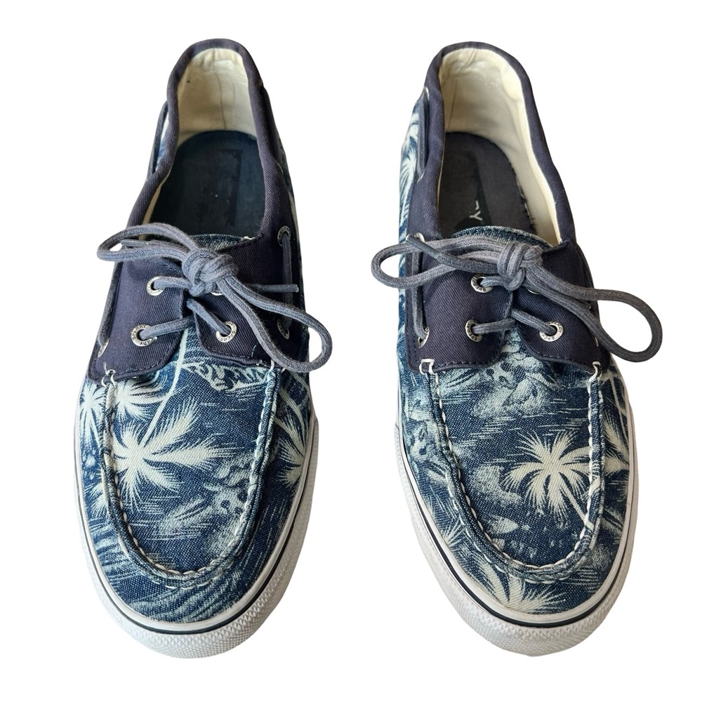 Tropical Sperry Topsider, Boat Shoe, Gray/Blue Palm Trees, Dress Sneakers Sz 11